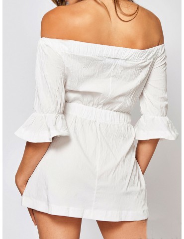 Casual Off-shoulder Elastic Waist 3/4 Sleeve Women Mini Dress