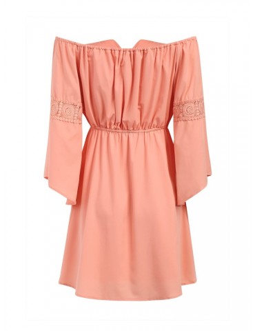 Off-shoulder Patchwork Drawstring Waist 3/4 Sleeve Women Mini Dress