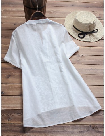 Vintage Embroidered Short Sleeve V-neck Shirts