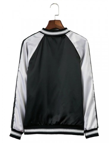 Women Casual Embroidery Mix Color Long Sleeve Baseball Coat