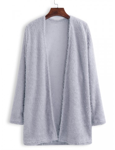 Fleece Casual Solid Color Long Cardigan