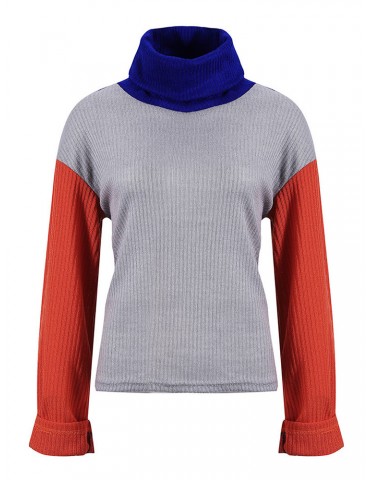 Color Matching Long Sleeve Thin Casual Sweater