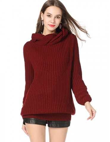 Casual Solid Color High Neck Sweater for Women