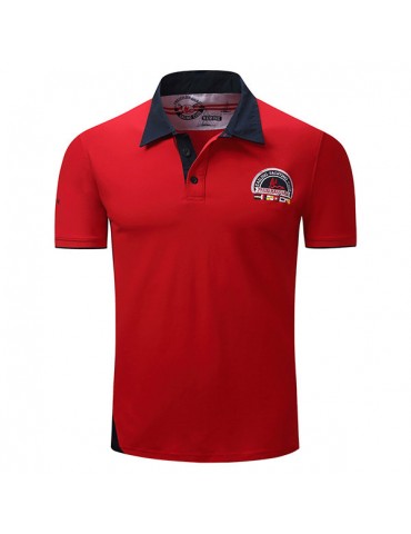 Mens Spring Summer 100%Cotton Embroidery Turndown Collar Short Sleeve Casual Golf Shirt