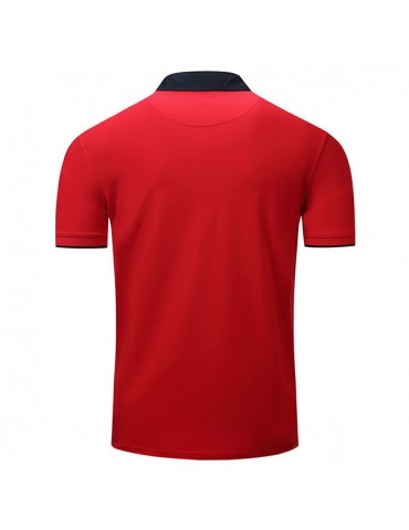 Mens Spring Summer 100%Cotton Embroidery Turndown Collar Short Sleeve Casual Golf Shirt