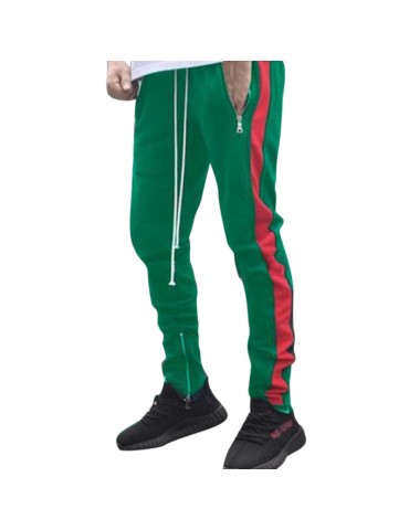Mens Zipper Decorative Elastic Waist Stitching Color Slim Fit Casual Jogger Pants