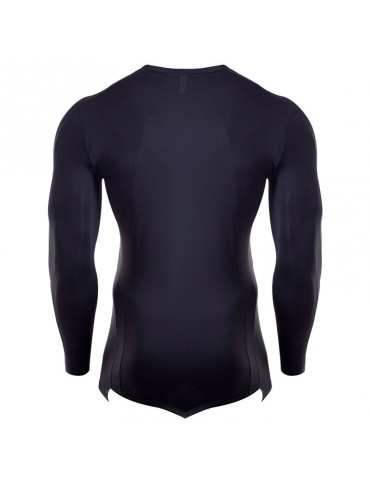 Mens Shark Printed Irregular Hem Quick-drying Tops Breathable Sports Tights Long Sleeve T Shirt