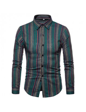 Men's Stripe Printed Color Long Sleeve Casual Shirt