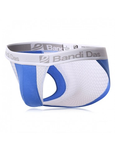 Mens Sexy Patchwork Mesh Breathable Widen Waistband Briefs