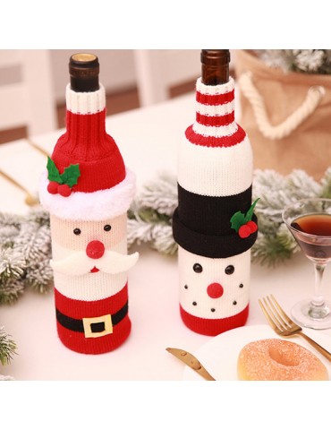 Christmas Santa Claus Knitting Red Wine Bottle Cover For Bar Xmas Snowman Bottle Bag