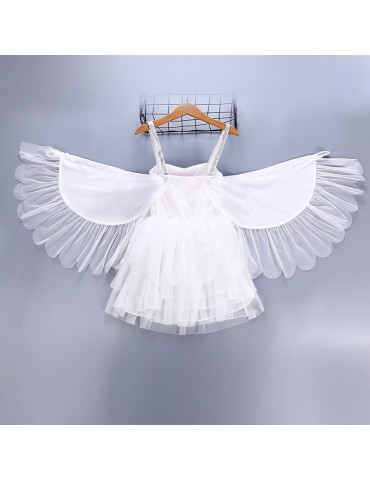 Flamingo Embroidery Girls Angel Wings Performance Princess Dress For 2Y-11Y