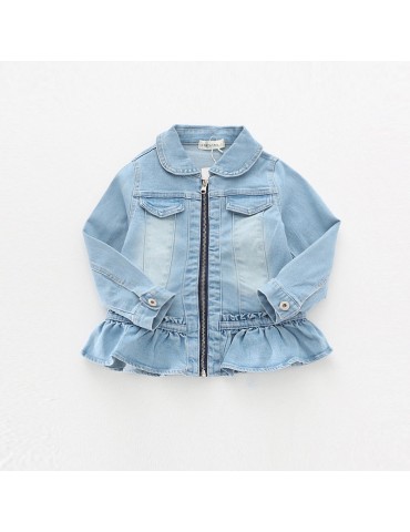 Ruffles Girls Denim Coat Kids Fancy Outerwear Jackets