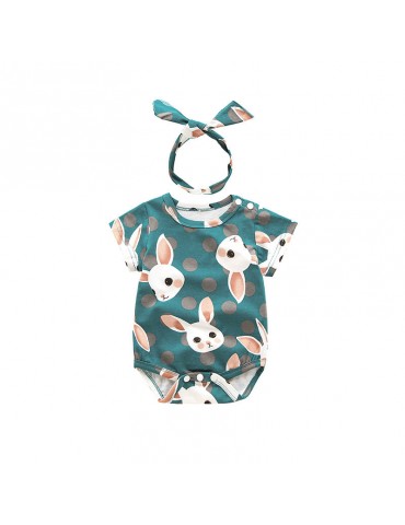 Cute Animal Pattern Baby Summer Jumpsuit with Headband For 0-24M