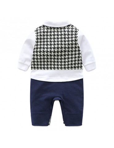 Grid Cotton Gentleman Boys Long Sleeve Jumpsuit For 0-24M